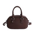 Donkerbruine Boston tas in kiezellederlook met zilveren hardware en handvatten aan top - Bruin