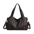 Retro dark coffee tote bag with rivet details and adjustable strap for commuting - Brown