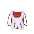 Mini borsa a tracolla rossa intrecciata a mano con orecchie di coniglio in ecopelliccia - Rosso