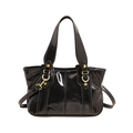 Borsa tote classica in pelle cerata nera lucida con accenti in metallo dorato chic - Piccolo Nero