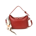Fashionable red hobo handbag with silver twist lock and cream horse charm accessory - With Pendant / Red