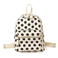 Minimalist white backpack with large black polka dots and gold zipper details - Off White