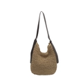 Handgefertigte khakifarbene Web-Hobo-Tasche mit dunkelbraunem Lederriemen und Metallschnalle - Khaki