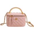 Borsa a scatola trapuntata rosa con dettaglio floreale dorato e manico in metallo - Grande / Rosa