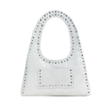 Sac à bandoulière vintage blanc en cuir ciré avec rivets métalliques style punk - 35x6x44cm / Blanc