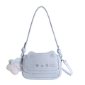 Cute light blue cat-shaped crossbody bag in PU leather with embroidery and star plush charm - Blue Pendant