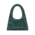 Sac à épaule vintage en cuir ciré vert foncé avec rivets argentés et poignée supérieure - 35x6x44cm / Vert