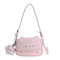Cute pink cat crossbody bag for women with embroidery whiskers and plush charm - Cat Shape (With Hello Kitty Pendant) / Pink (With Pendant)
