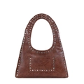 Sac bandoulière vintage en cuir huilé marron avec rivets argentés et style punk - 35x6x44cm / Marron
