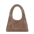 Sac sous le bras marron vintage en similicuir avec rivets et poignée découpée unique - 35x6x44cm / Kaki