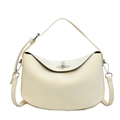 Minimalist cream white leather baguette bag with silver T-lock and dual straps - Yellow