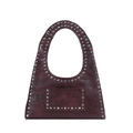 Vintage burgundy faux leather shoulder bag with silver studs and oil wax finish - 35x6x44cm / Brown