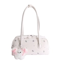 Sac à bandoulière floral blanc crème en cuir PU avec joli pendentif ours en peluche - Avec Pendentif / Blanc
