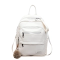 Sac à dos en cuir blanc grainé avec fermetures argentées et détail de pompon marron - Avec Pendentif / Blanc Cassé