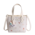 Secchiello beige con stampa gatto cartone animato con ciondolo a coniglio e tracolla - Bianco Sporco