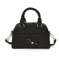 Schwarze Boston-Tasche aus genarbtem Leder mit Stickerei und Schultergurt - Schwarz