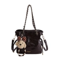 Borsa tote trapuntata marrone scuro con catena e ciondolo orsetto di peluche - Con Ciondolo / Marrone