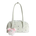 Sac sous le bras vert menthe à fleurs avec pendentif en peluche et doubles poignées - Avec Pendentif / Vert