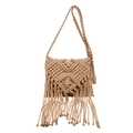 Bohemian khaki macrame shoulder bag with geometric woven patterns and long fringe tassels - Brown