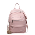 Sac à dos rose en cuir grainé avec plusieurs poches, pompon et détails en argent - Avec Pendentif / Rose