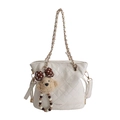 Borsa a secchiello bianca trapuntata con catena dorata e ciondolo a forma di orso - Con Ciondolo / Bianco
