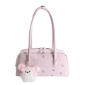 Sac sous le bras rose clair à motif floral vert avec un pendentif lapin en peluche - Avec Pendentif / Rose