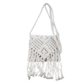White macrame woven crossbody bag with diamond patterns and long decorative tassels - Off White