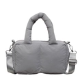 Grey quilted puffer shoulder bag with soft padding and adjustable strap for women - Gray