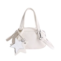 Elegant white oval baguette bag in textured PU leather with star pendant detail - White