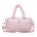 Quilted nylon puffer shoulder bag in soft pink color with adjustable strap for women - Pink