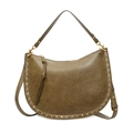 Olive green hobo bag with gold stud detailing and adjustable shoulder straps - Green