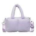 Quilted lavender tote bag with soft padded texture and adjustable shoulder strap - Purple