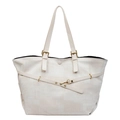Grand sac cabas crème avec texture géométrique et boucles métalliques dorées chic - Blanc Cassé