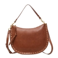 Vintage brown hobo crossbody bag with gold rivet studs and adjustable strap - Brown