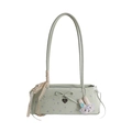 Sage green floral shoulder bag with a lace ribbon and cute bunny plush charm - Includes Charm 30*8*12 / Green