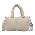 Beige quilted padded shoulder bag with thick handle and adjustable crossbody strap - Khaki
