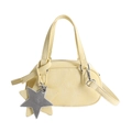 Minimalist light yellow baguette bag with pleated leather texture and star charm - Yellow