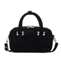 Retro black suede small square handbag with unique gold bone-shaped metal hardware details - Black
