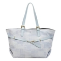 Sac cabas en toile à motif géométrique bleu clair avec bandoulière en cuir ajustable - Bleu