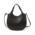 Bolso de mano semicircular negro clásico en cuero brillante con correa de hombro ajustable - Negro