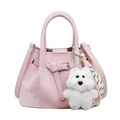 Rosa plissierte Beuteltasche mit Plüschhund-Anhänger und abnehmbarem Schultergurt - Rosa