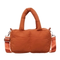 Quilted orange puffer tote bag with thick padded handles and adjustable shoulder strap - Orange