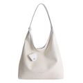 Off-white large capacity hobo tote bag with delicate texture and mini coin purse charm - White
