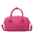 Fuchsia suede baguette bag with dual handles and gold bone-shaped metal buckles - Rose Pink