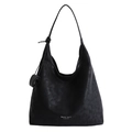 Minimalist black leather tote bag with silver logo and knot detail shoulder strap - Black
