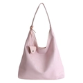 Pink minimalist PU leather hobo tote bag with wide shoulder strap and side knot detail - Pink