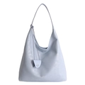 Minimalist light blue PU leather hobo tote bag with a matching decorative pendant - Blue