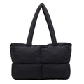 Quilted black puffer tote bag with padded shoulder straps in a minimalist casual style - Black