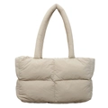 Minimalist beige quilted puffer tote bag with spacious capacity for women's daily use - Khaki