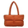 Bright orange quilted puffer tote bag with padded handles and square stitched pattern - Orange
